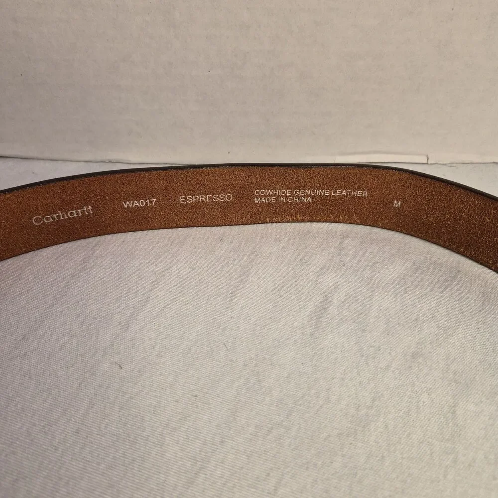 Carhartt Cowhide Leather Belt Size M Espresso WA017 Silver Tone Hardware